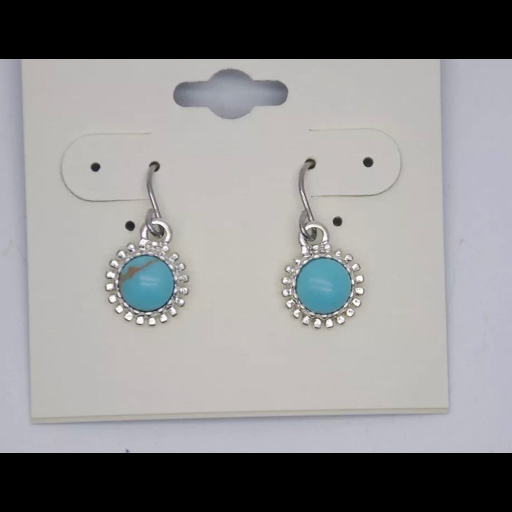 ROUND SILVER TURQUOISE DANGLE EARRINGS